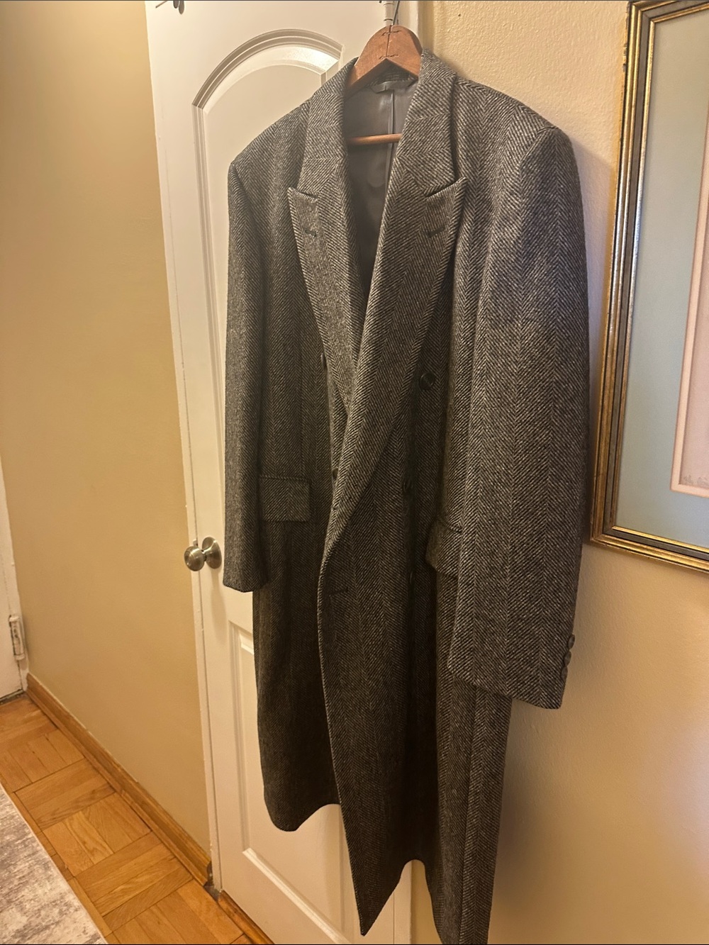Men's Longline Herringbone Trench Coat - Gray